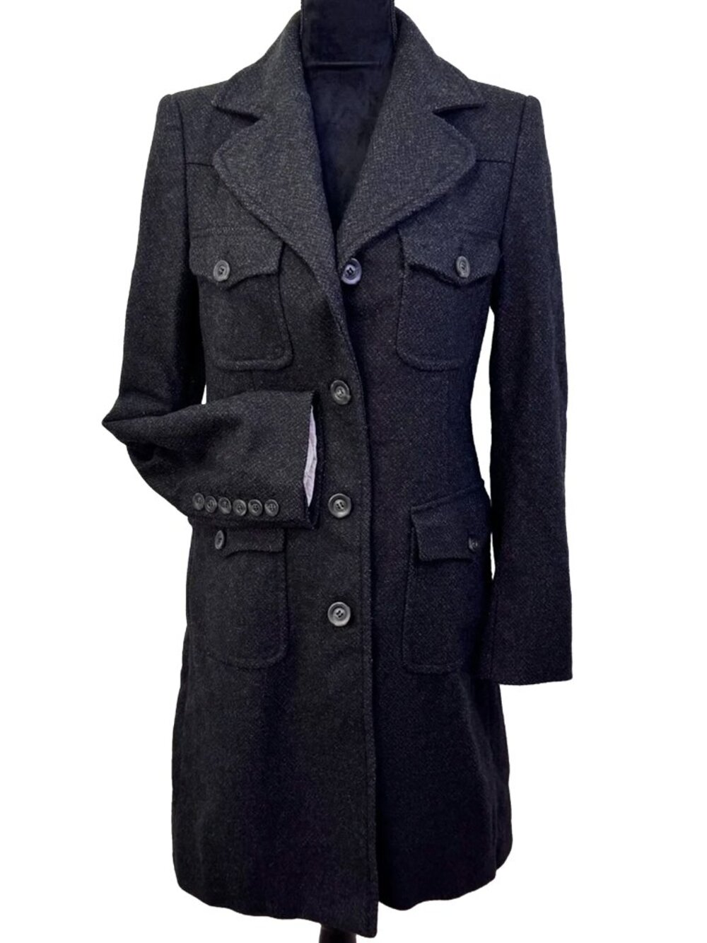 Vintage Benetton Wool Blend Military Utility Coat Gray IT 44 Missing Belt